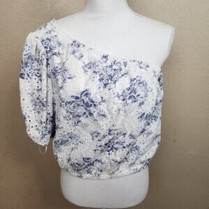 Lucy Paris Blue Toile Print One Shoulder Top Jr XL NWT (5180)